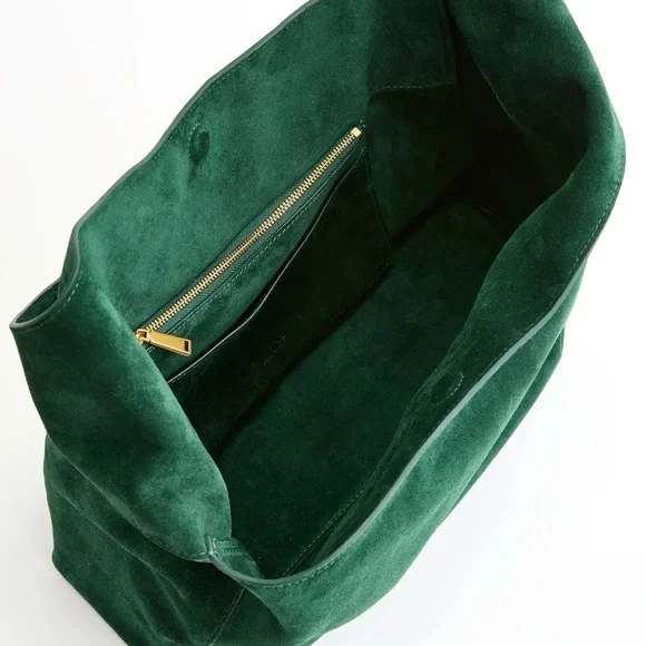 Quince Italian Suede Slouchy Shoulder Bag in Green B269 - Picture 7 of 12
